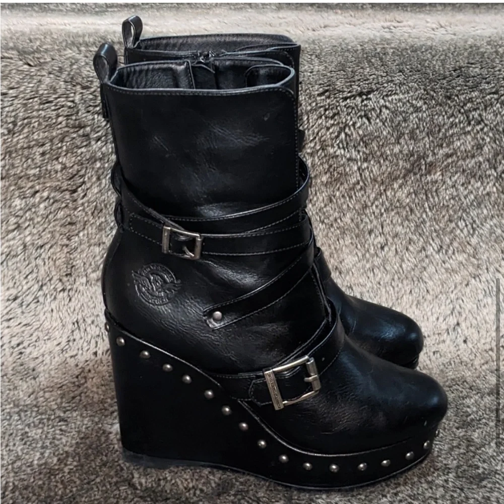 Milwaukee Leather Women's Triple Strap Wedge Boots - Picture 3 of 6